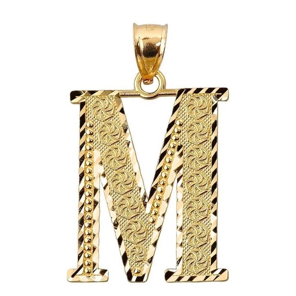 14k Solid Gold Initial M pendant | Initial Necklace | Initial letter Charm | - Picture 7 of 8